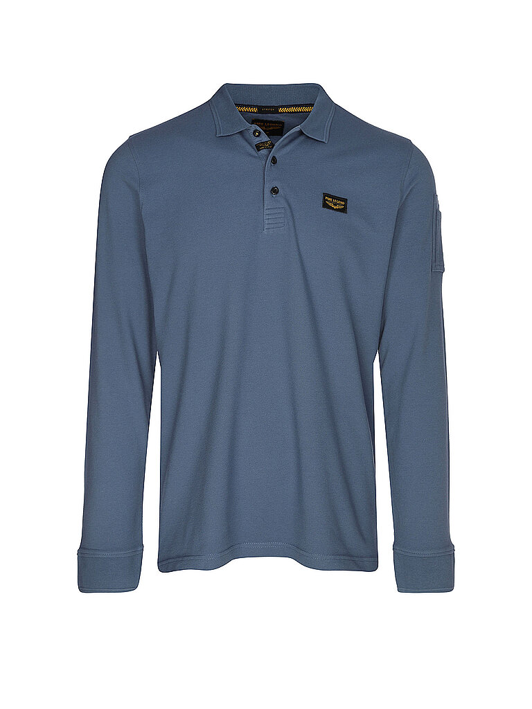 Langarm-Poloshirt PME LEGEND, Herren, Gr. L, vintage indigo, Web, Obermaterial: 95% Baumwolle, 5% Elasthan, unifarben, regular fit normal, ohne Ausschnitt, Rippbündchen, Shirts, mit Logo Stickerei